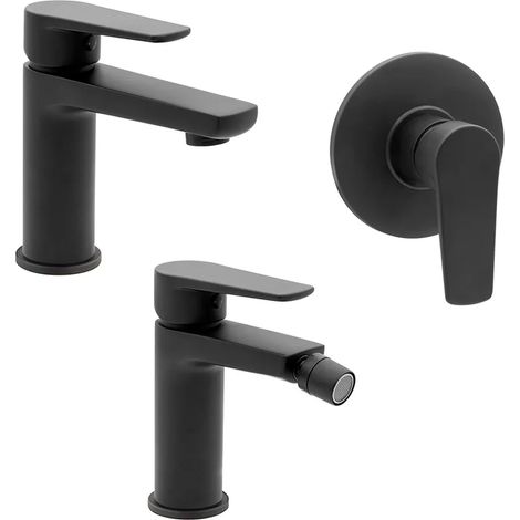 Set miscelatori lavabo bidet e doccia a incasso nero opaco  Erika