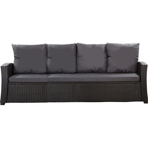 Coussins de canapé de jardin en résine tressée 168x50x7+356x50cm Set de coussins 3 places Lot de coussins de jardin coussins d'extérieur noir