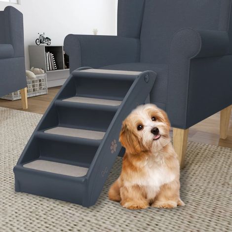 Escalier pour chien à 4 marches, pliable, gris foncé