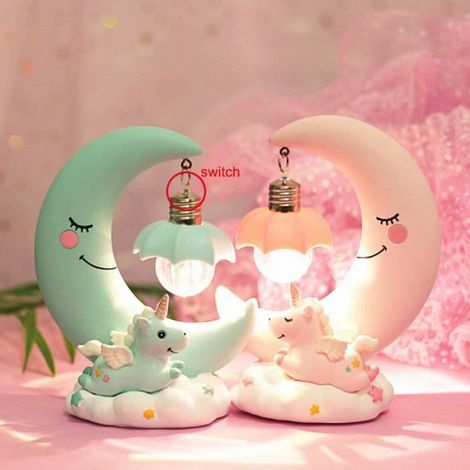 Veilleuse Led Lune Dessin Animé - - Rose - Bébé - Pile - Veilleuse - 11 cm x 15 cm (1/4)