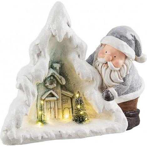 Babbo natale con casetta decorativa in polvere di gesso per decorazione natalizia -Grigio