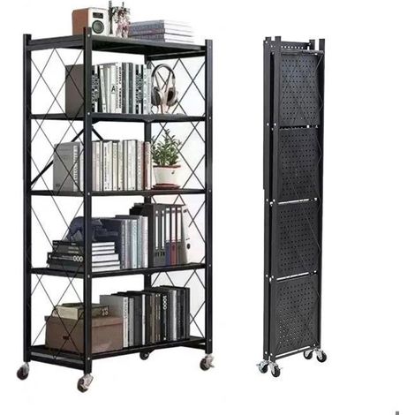 SEVEN COMFORT Estantería de almacenamiento plegable de 5 niveles en metal con ruedas - 100 kg - Para cocina, baño, salón, Blanco