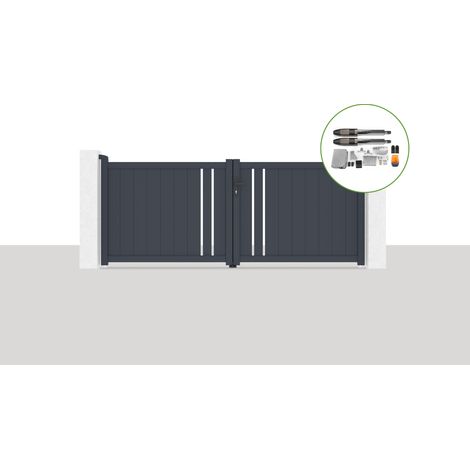 Pack portail battant électrique GIONA 300x120cm Gris + Motorisation TANKER B700 (1/5)
