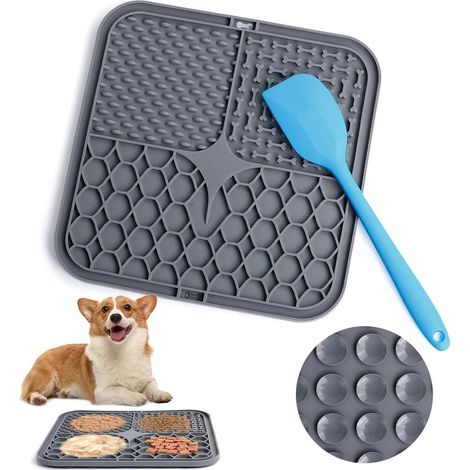 Tapis léchage chien chat 20x20 cm, silicone ventouse, bain toilettage (1/5)