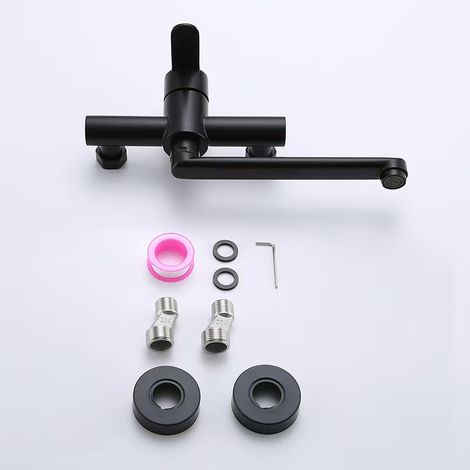 304 Stainless Steel Wall-Mounted Swing Top-Outlet Kitchen Sink Hot and Cold Water Faucet Balcony Laundry Sink Mixer Valve - 304 Black