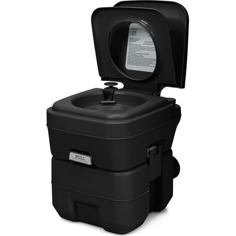 WC Chimique Portable 20L Toilette Chimique Portatif Réservoir d'eau 10L pour Camping Plein Air 36x35x42cm Noir (1/2)