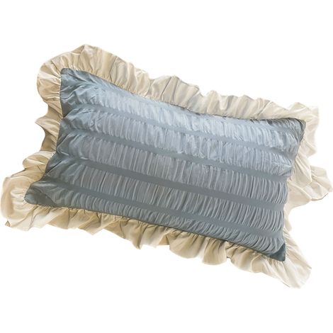 Rüschenkissenbezüge für Studenten, einfarbig, atmungsaktiv, hübsche Kissenbezüge für Studentenwohnheim, Schlafzimmer, Blau, 48 x 74 cm / 18,9 x 29,1 Zoll (1/5)