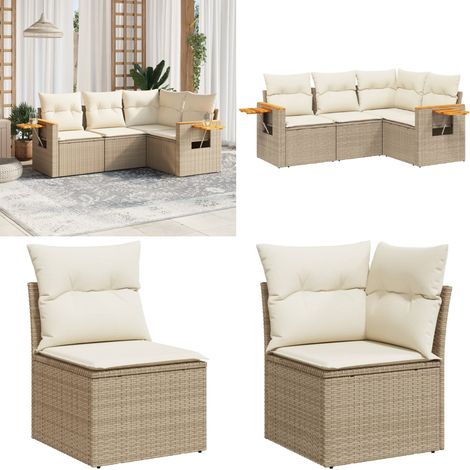 Salon de jardin avec coussins 4 pcs beige résine tressée - Ensemble Salon De Jardin - Meuble Extérieur - Résine Tressée - Rotin Synthétique - Mobilier De Jardin - Home & Living (1/5)