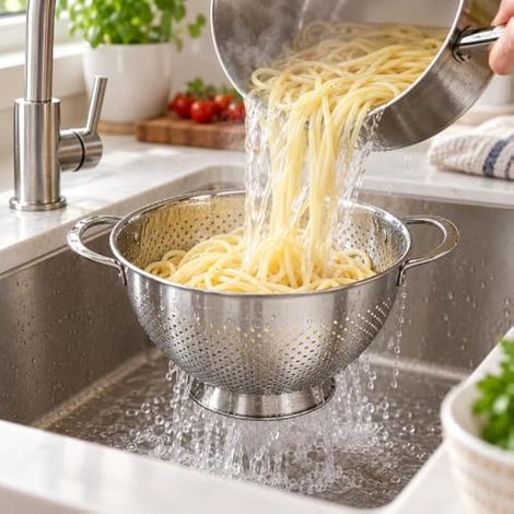 Lot de 3 passoires de cuisine en acier inoxydable - 20/24/26 cm - Passoire à mailles fines en métal avec poignée pour laver les pates, les légumes, les fruits et le riz (1/4)
