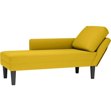 Chaiselongue mit Kissen und Rechter Armlehne Gelb Samt