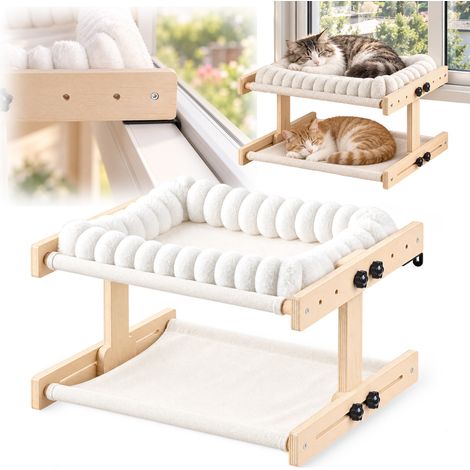 Hamac Chat Fenetre Double Couche Perchoir Lit Fenêtre Panier Suspendu Etagere pour Grande Chats, Double couche, Jusqu'à 30kg (1/5)