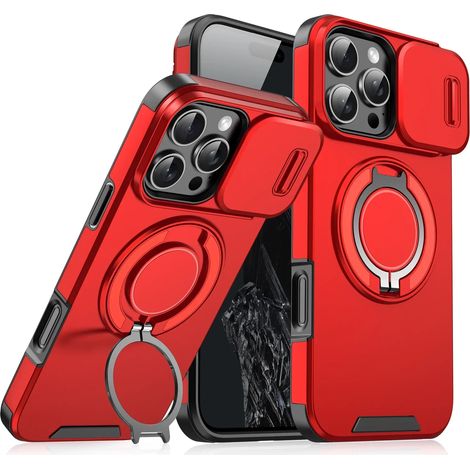 (iPhone 15 Pro, Rouge) Coque coulissante magnétique robuste pour iPhone, protection de l'appareil photo (1/2)