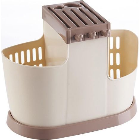 Soporte multiusos genérico para utensilios de cocina: cucharas, palillos, cuchillos, escurridor y organizador, color beige. (1/5)