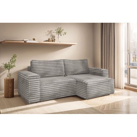 Ecksofa Schlafsofa MADLEN Stoff Velo Grau Ottomane Rechts (1/5)