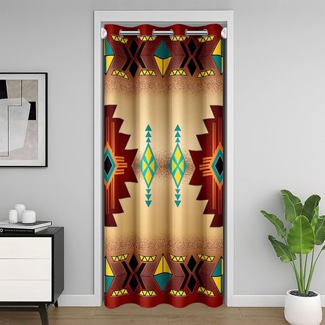 Rideau Occultant Aztec Boho Rideau de Porte 200x200 Décor Mexicain Rideaux Porte Enfants Adolescents Adultes La Géométrie Exotique Tribale Ethnique Rouge Théal Bleu Rideaux de Placard - 106L X 203H cm (1/5)