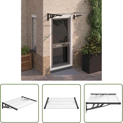 The Living Store Auvent de porte Noir et transparent 122x90 cm Polycarbonate - Auvent De Porte - Abri Porte - Protection Contre La Pluie - Store Extérieur - Couverture Extérieure (1/6)