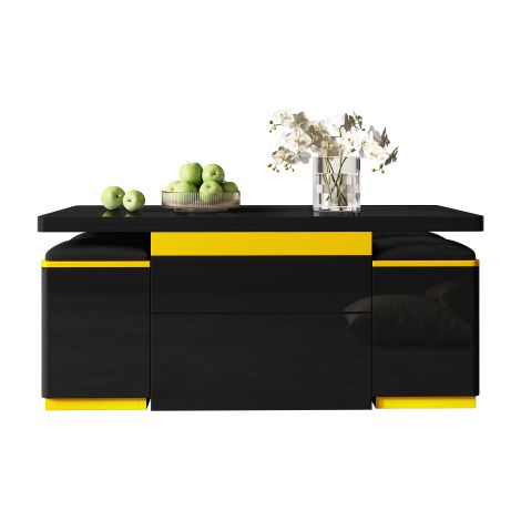 Tavolino da caffè moderno nero lucido, elegante tavolino laterale, multifunzionale, regolabile in altezza, tavolo da pranzo/mobile da soggiorno pieghevole, 100 x 50 x 43 cm (L x P x A) (1/5)
