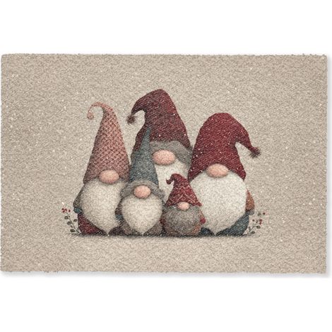 PAILLASSON Gnomes - Noël - Neige - Chapeaux pointus 60x40 cm (1/5)