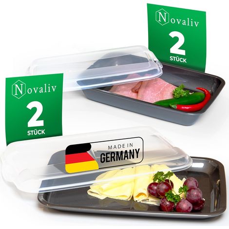 Novaliv Value Set 2x plat 2x haut Anthracite Boîte à charcuterie avec couvercle transparent, boîtes de conservation pour saucisses et fromages