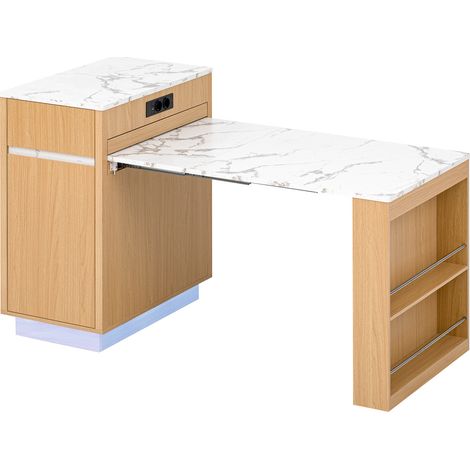 Isola cucina con tavolo estraibile LED prese USB-C e ruote 80,5x58x94 cm naturale HOMVRA (1/5)