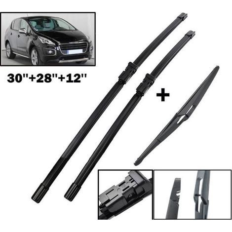 Set di 3 spazzole tergicristallo anteriori e posteriori (NERE) per Peugeot 3008 MK I 2009 2010 2011 2012 2013 2014 2015 2016 (1/4)