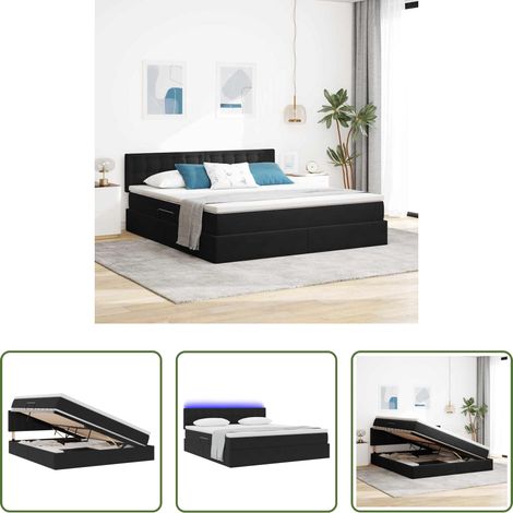 vidaXL Cama de almacenamiento LED con colchón Negro 160 x 200 cm (1/5)