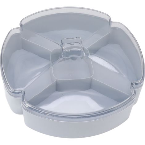 Plateau de service à apéritifs, assiette ronde en plastique avec fruits, noix et bonbons, 5 compartiments, pour Thanksgiving, le Nouvel An chinois, bleu (1/5)