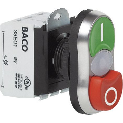 BACO BAL61QK21L L61QK21L Doppeldrucktaster Frontring Kunststoff, verchromt Grün, Rot 1 St. (1/2)