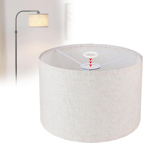 Fabric Lampshade H20 × Ø30 cm E14/E27, Cylindrical Linen, Beige Round, Natural, Suitable for Sockets, for Floor Lamp, Ceiling Lamp, Wall Lamp, Bedside Lamp, Table Lamp (1/5)
