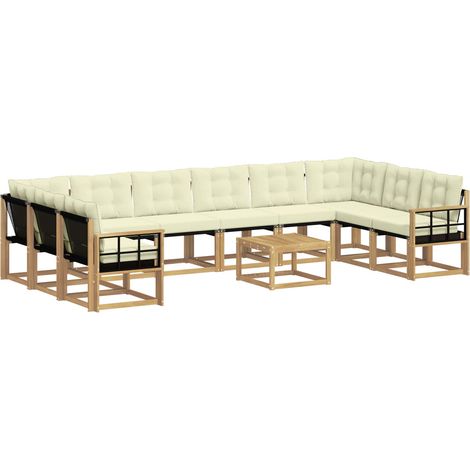 Outdoor-Sofagarnitur 11 stk. Weiß und Creme vidaXL (1/5)
