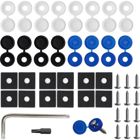 Lot de 12 Vis de Fixation pour Plaque D'Immatriculation M5 Kit de Fixation de Vis Antivol avec Cache Rivets Joint Jeu de Tournevis Vis Antivol pour Plaque D'Immatriculation pour Moto Auto (1/5)