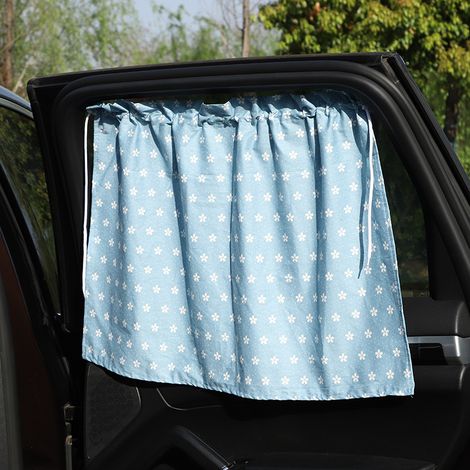 Store pare-soleil voiture à ventouses, rideau latéral anti-UV isolant, motif fleurs bleues, protection cartoon, occultant fenêtre, 2 pièces (1/5)