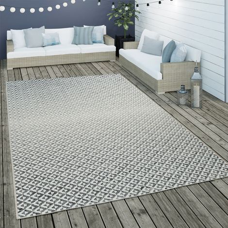 Paco Home In- & Outdoor Flachgewebe Teppich Geometrisch Skandi Rauten Design In Grau 120x170 cm