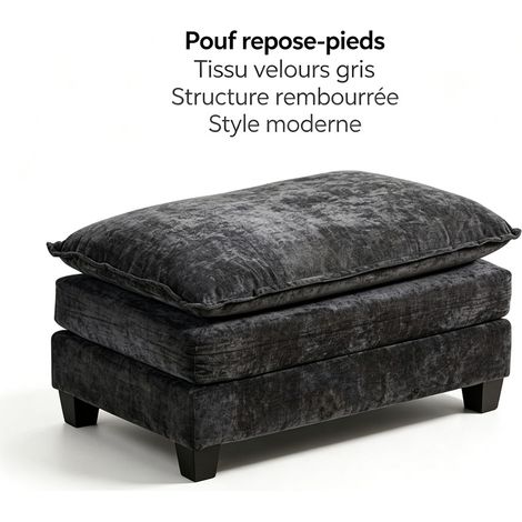 Canapé d'angle Cloud moderne avec pouf seul, parfait pour salon, chambre ou appartement, assise rembourrée double épaisseur, tissu velours respirant, noir, DE501DBK