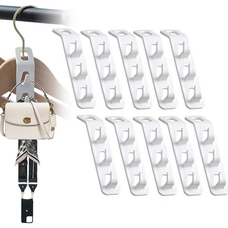 Lot de 10 crochets gain de place pour cintres, adaptés aux cintres en plastique, bois, métal et velours, pour le rangement et l'organisation de petits placards (blanc). (1/4)
