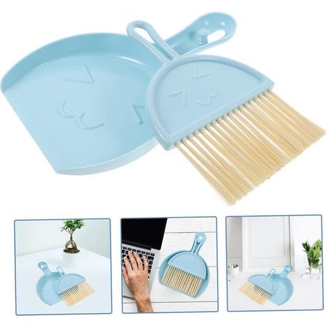 2er-Set Mini-Reinigungssets in Hellblau mit Kehrschaufel und Besen (21 x 11 cm) – Kompakte Reinigungssets für Schreibtisch, Tastatur und Auto (1/5)
