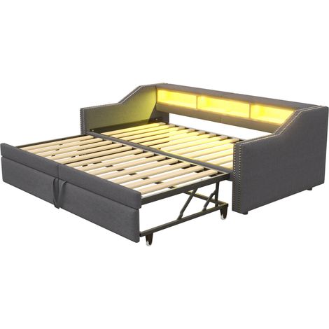 Sofá cama nido 90/180 x 200 cm gris oscuro con LED, USB, somier y 2 colchones (1/5)