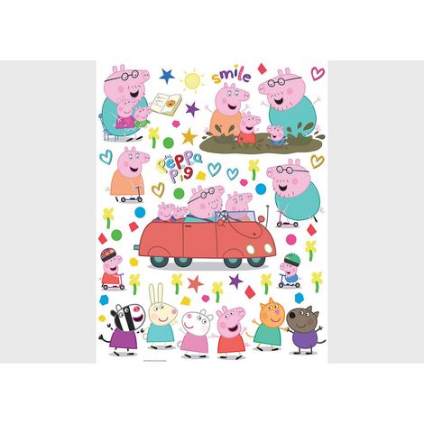 Stickers - Peppa pig et sa famille en voiture - 1 planche 65x85 cm (1/5)