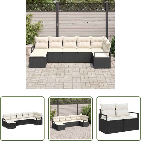 vidaXL Poly Rattan - Sofa Set mit Kissen 7 pcs Schwarz Poly Rattan (1/5)