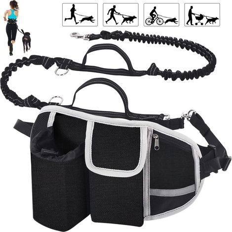 Freihändige Hundeleine, stoßdämpfender Komfort, reflektierende Nähte, ideal zum Laufen, Joggen und Gehen, Schwarz