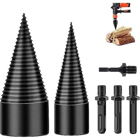 Bohrkegel Holzspalter 45mm+32mm mit 4pcs Bohrgriffe, Schraube Kegel Holz für Bohrmaschine Stufenbohrer Holzschneider Stahl Kegelbohrer Hochgeschwindigkeits Brennholz Bohrer (1/5)