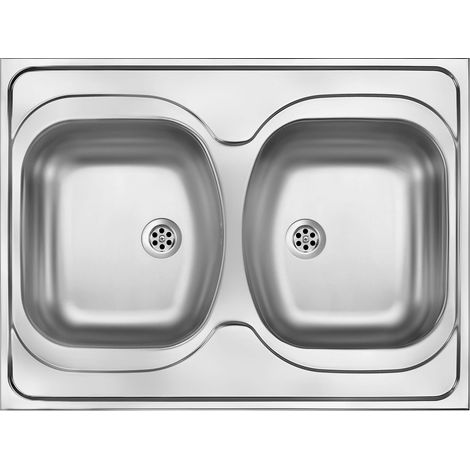 Lavello cucina da appoggio in acciaio inox con 2 vasche 80x60x13H cm finitura inox - Tavo