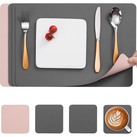 Set de table, set de table et dessous de verre, set de table imperméable double face, set de table antidérapant et lavable (lot de 4,rose) (1/5)