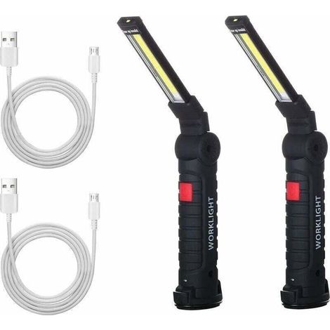 2 x Lampe de Travail COB Baladeuse LED Rechargeable Lampe Atelier COB Torche Lampe de Poche Lampe de Travail Baladeuse LED avec Base Magnétique Lampe d'inspection pour Randonnée, Camping (1/4)