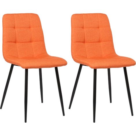 Lot de 2 chaises de salle à manger en tissu orange pieds métal noir mat style moderne CDS101110 (1/4)