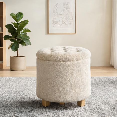 Pouf coloris blanc crème en polyester 45 x 45 x 41 cm (1/5)