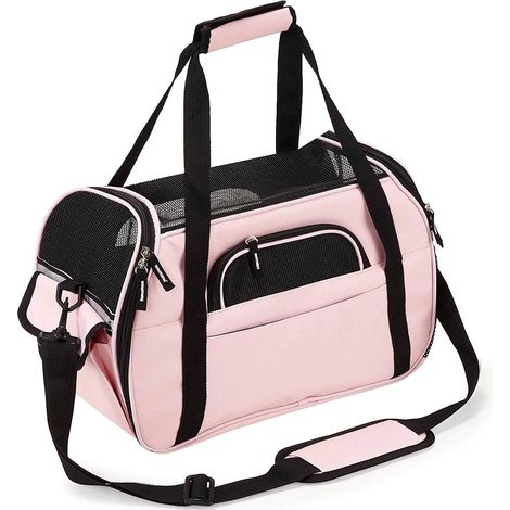 Cat Dog Carrier Bag Breathable Shoulder Bag for Small Pet Carrier Soft Lightweight Comfortable for Travel by Car Train Airplane(Pink, L-48x25x33cm) (1/5)