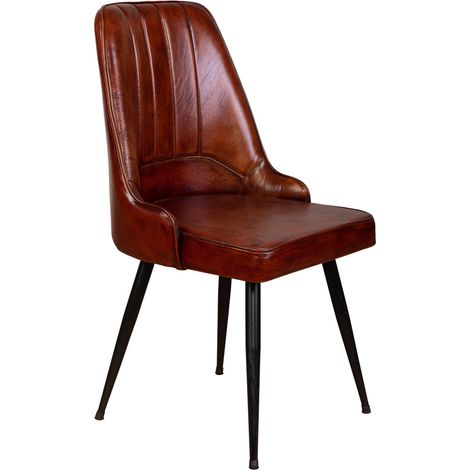 Silla tapizada en piel marrón 51x58x91 (1/5)