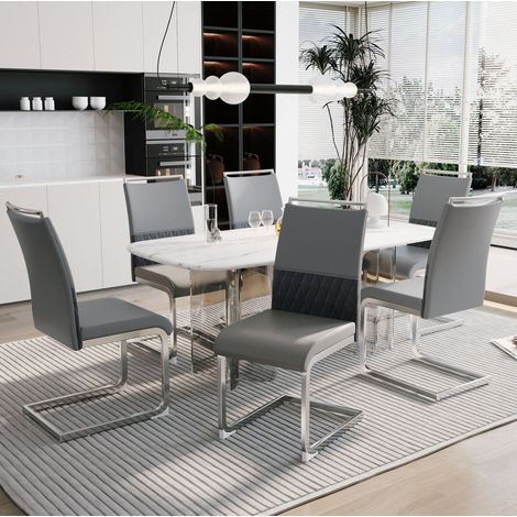 Stuhl Esszimmerstuhl ergonomisch Metall Grau OKMYHOME (1/5)