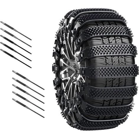 Chaînes à neige pour pneus de voiture, lot de 10, 85 x 4 cm, pour pneus d'une largeur de 16,5 à 27,5 cm. Chaînes antidérapantes pour pneus d'hiver. Renforcées et antidérapantes. (1/5)